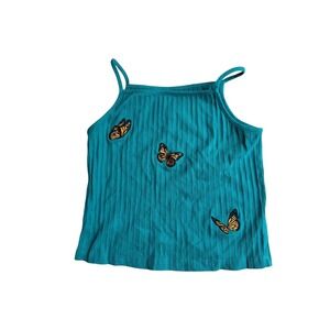 Green Ribbed Butterfly Tank Top Women's Size L